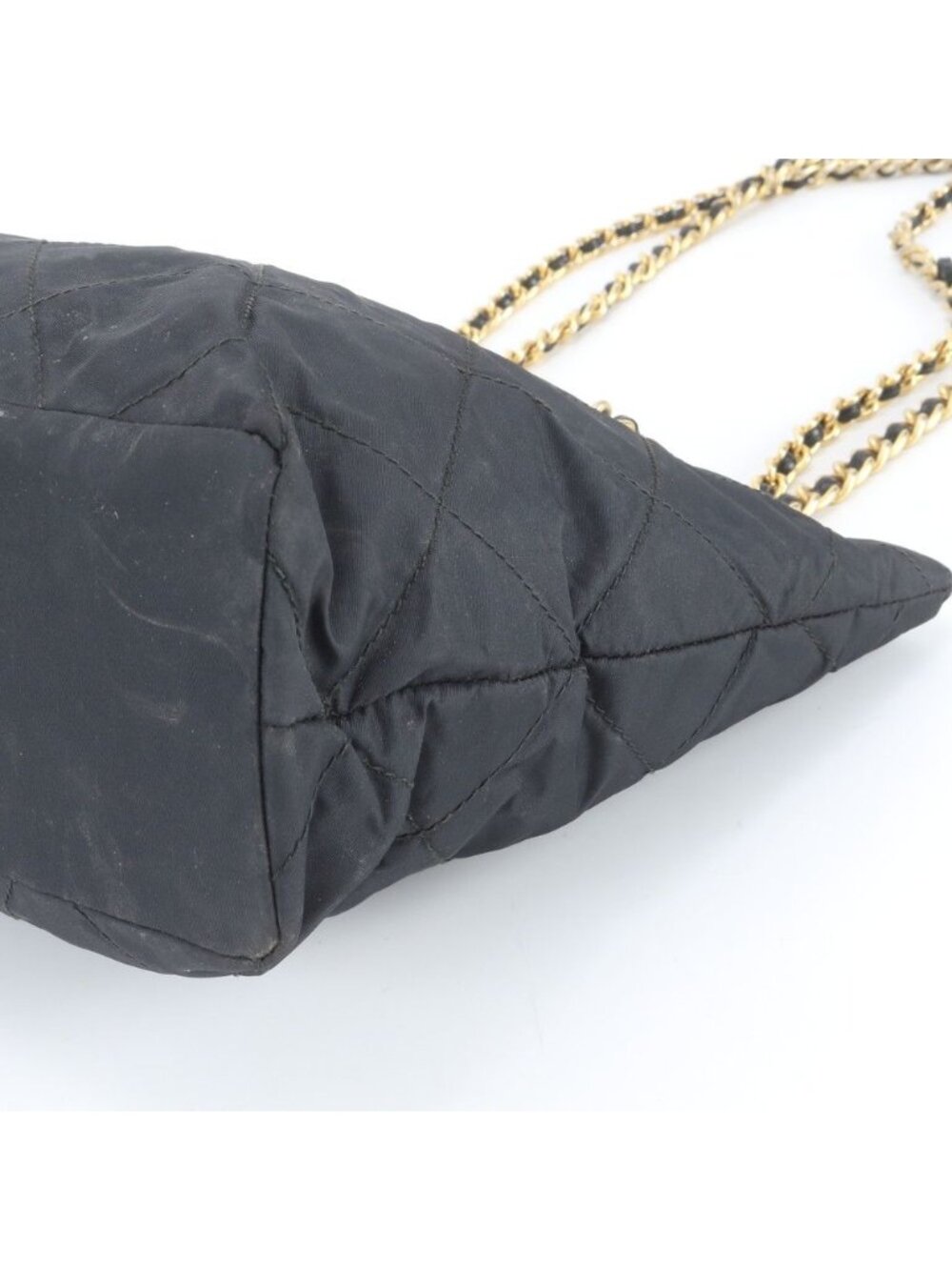 Prada Tessuto Nylon Quilted Triangle Logo Chain Shoulder Bag Black Rem - Picture 3 of 7